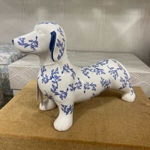 Selena Surrey Blue and White floral Ceramic Dachshund Figurine - Brand new